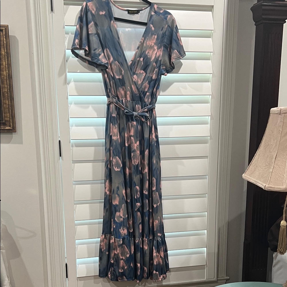 Floral Wrap Dress in Blue and Pink